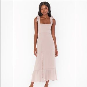 Show Me Your MuMu Claire Midi Dress Soft Beige Chiffon